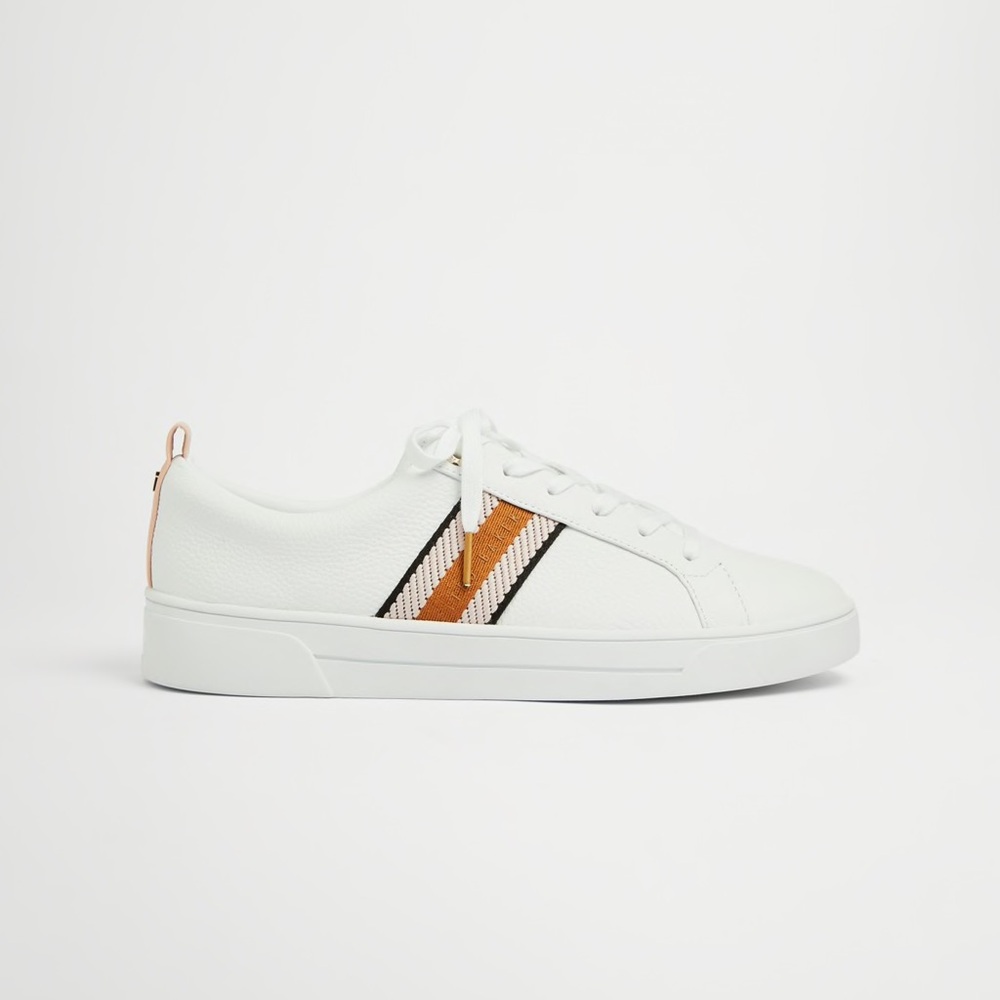 NWT Ted Baker White Baily Sneaker with webbing stripe detail